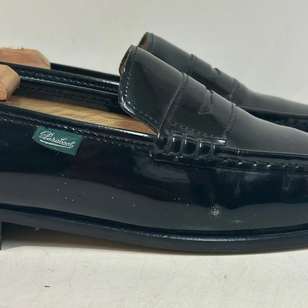 NWOT Paraboot Black Patent Leather Loafer Veritable Mocassin Cousu Main US 7 D